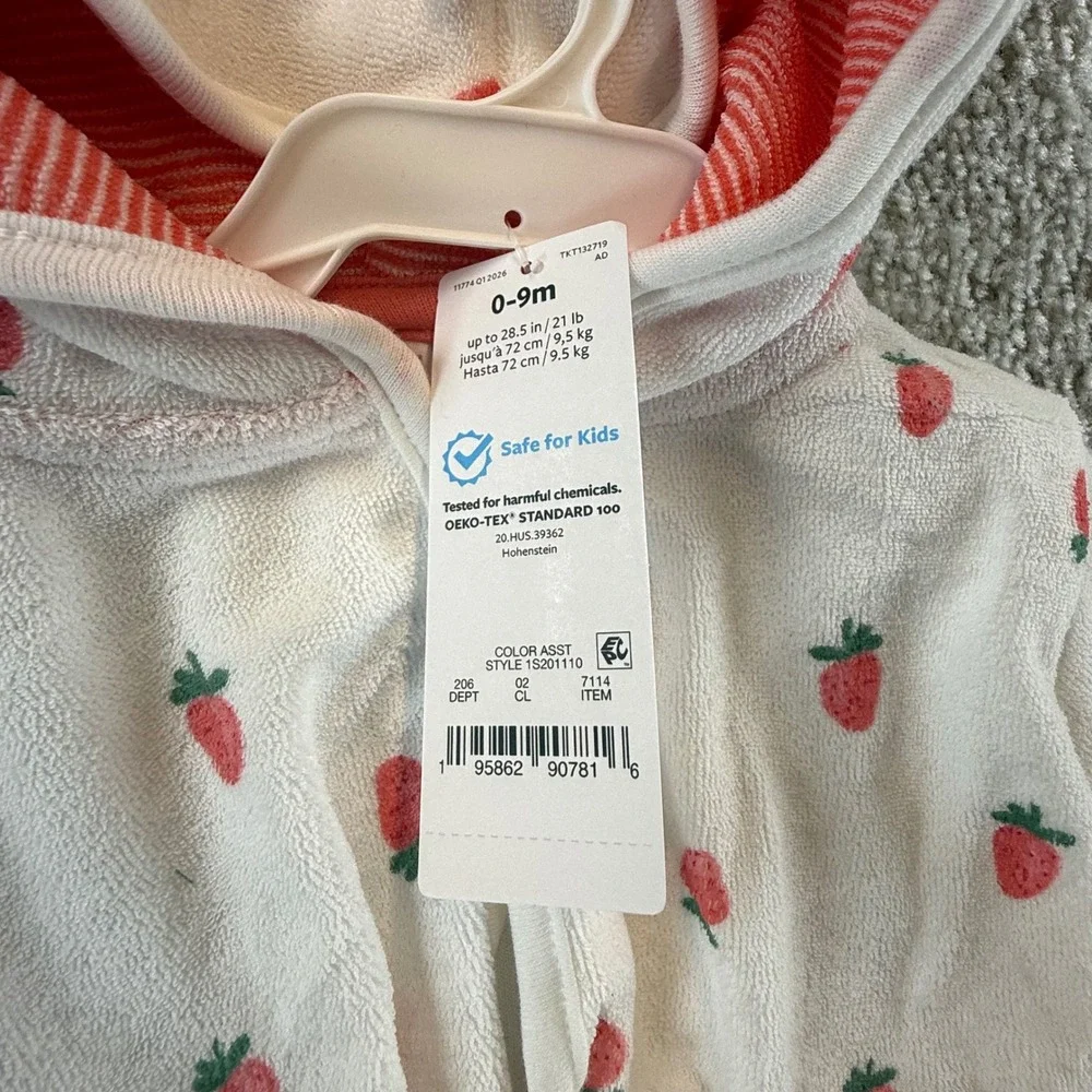 Carters Just One You Baby Strawberry Hooded Robe White Red 0-9M 1S201110 NWT